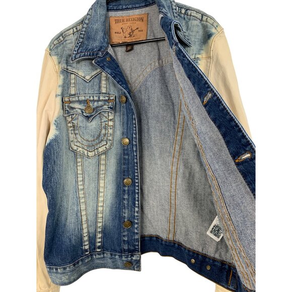 True Religion Jimmy Slim Fit Trucker Denim Jacket Bleached L  Mens  RV10314 - Picture 5 of 14